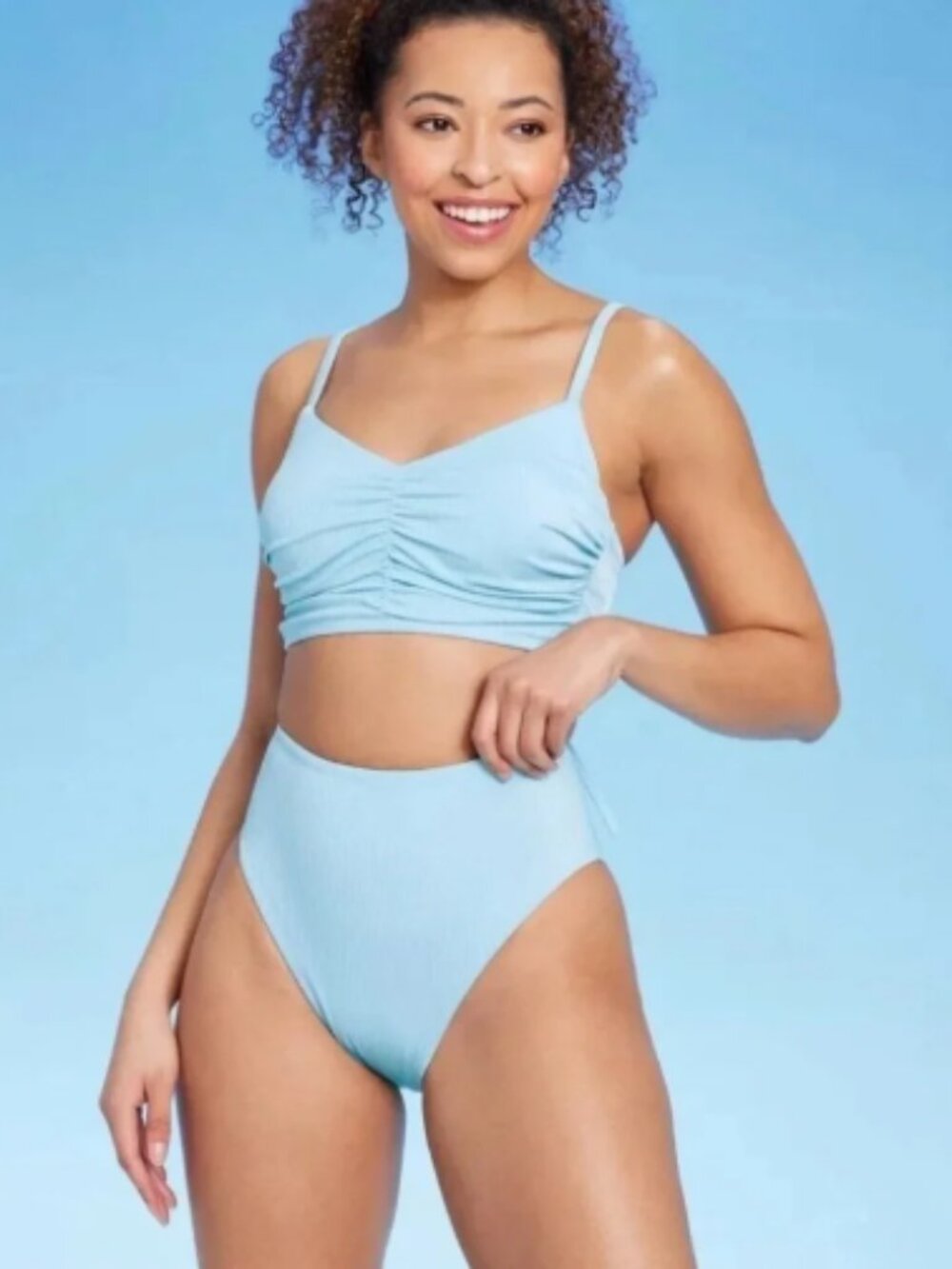 NWT 34D/small/medium Shade & Shore Sky Blue Ribbed Bikini